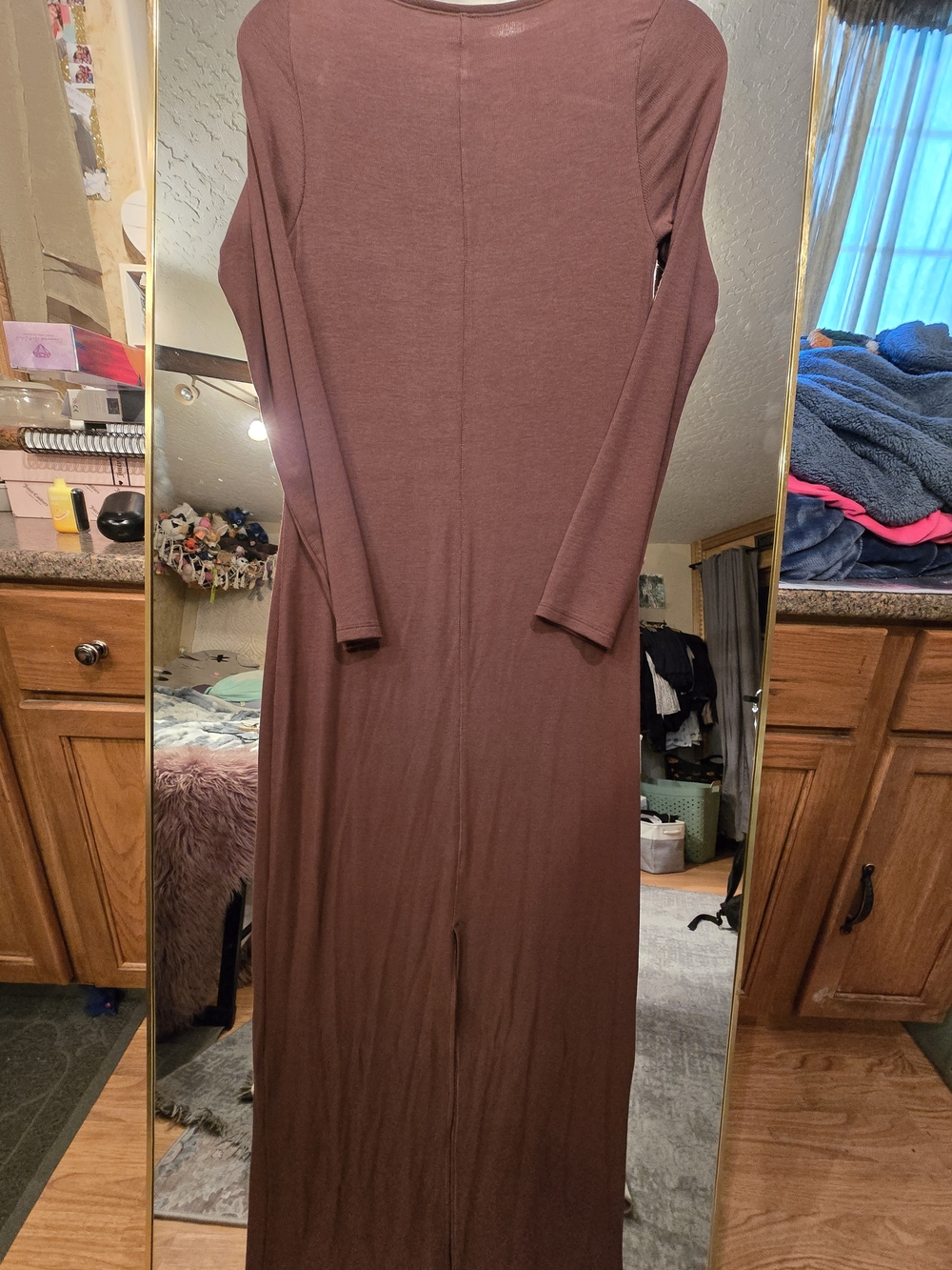 Victoria's Secret Long-Sleeve Scoop Neck Bodycon Dress - BROWN - Picture 4 of 6